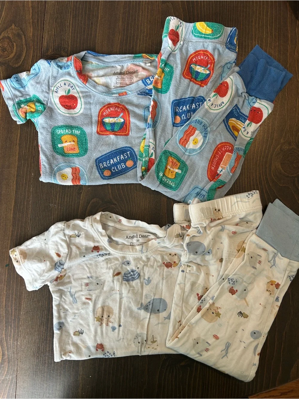 Angel Dear Boys 2T Pajama Bundle Breakfast + Ocean Print 2 Sets